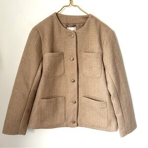 NWT Abercrombie & Fitch Elegant Feminine Tan Collarless Tweed Jacket Size Large
